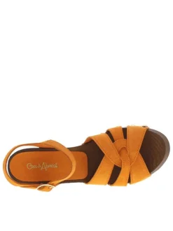 Nu-pieds en cuir nubuck orange avec boucle à ardillon et talon décroché haut