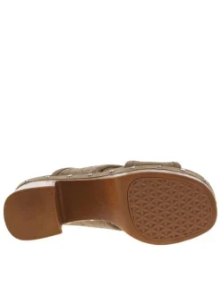 Nu-pieds en cuir nubuck taupe à talon décroché haut et boucle à ardillon