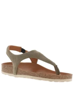 Nu-pieds en cuir nubuck vertes avec bride élastiquée et un aspect liège