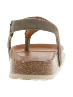 Nu-pieds en cuir nubuck vertes avec bride élastiquée et un aspect liège