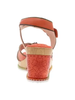 Nu-pieds en cuir orange à semelle compensé et à bandes auto-agrippantes