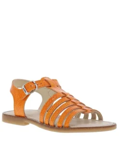 Nu-pieds en cuir orange à talon décroché fermés par boucle à ardillon