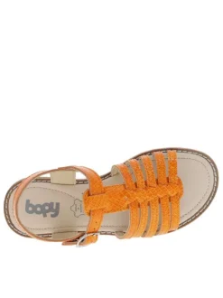Nu-pieds en cuir orange à talon décroché fermés par boucle à ardillon