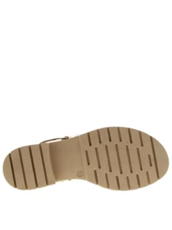 Nu-pieds en cuir or à semelle décrochée bas et à boucle à ardillon
