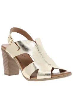 Nu-pieds en cuir or à semelle décrochée haute et à boucle à ardillon