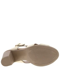 Nu-pieds en cuir or à semelle décrochée haute et à boucle à ardillon