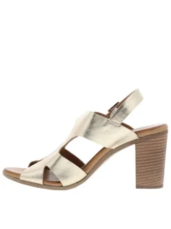 Nu-pieds en cuir or à semelle décrochée haute et à boucle à ardillon