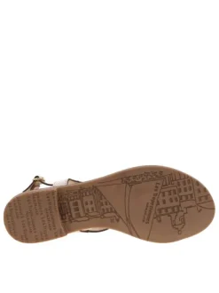 Nu-pieds en cuir or à semelle à talon décroché bas et avec une boucle à ardillon