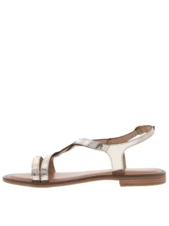 Nu-pieds en cuir or à semelle à talon décroché bas et avec une boucle à ardillon