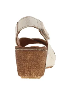 Nu-pieds en cuir or à talon compensé haut et à bande auto-agrippante