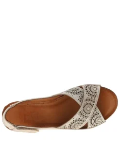 Nu-pieds en cuir or à talon compensé haut et à bande auto-agrippante