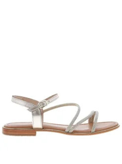 Nu-pieds en cuir platines à minis strass argentés et à talon décroché bas