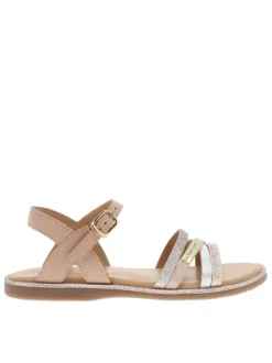 Nu-pieds en cuir rose à semelle plate et à boucle à ardillon