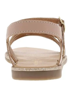 Nu-pieds en cuir rose à semelle plate et à boucle à ardillon