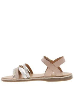 Nu-pieds en cuir rose à semelle plate et à boucle à ardillon