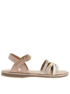 Nu-pieds en cuir rose à semelle plate et à boucle à ardillon