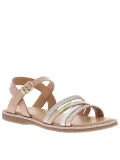 Nu-pieds en cuir rose à semelle plate et à boucle à ardillon