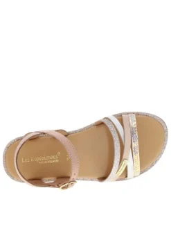 Nu-pieds en cuir rose à semelle plate et à boucle à ardillon