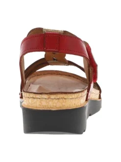 Nu-pieds en cuir rouges avec un talon semi-compensé et une bande auto-agrippante