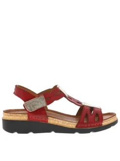 Nu-pieds en cuir rouges avec un talon semi-compensé et une bande auto-agrippante