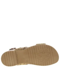 Nu-pieds en cuir sable à semelle marron plate avec à boucle à ardillon et strass