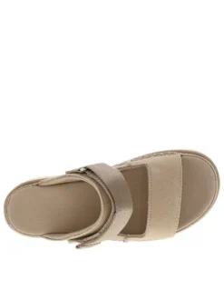 Nu-pieds en cuir taupe à semelle plateau et à bande auto-agrippante