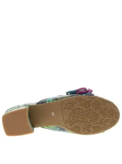 Nu-pieds en cuir turquoise à talon bloc décroché, à semelle anti-dérapante