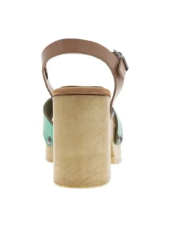 Nu-pieds en cuir verts avec un talon décroché haut style sabot