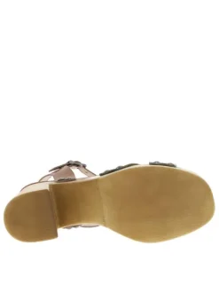 Nu-pieds en cuir verts avec un talon décroché haut style sabot