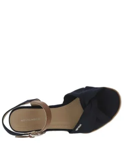 Nu-pieds en textile bleu marine à semelle cordée compensée et boucle à ardillon