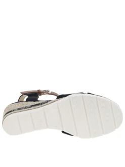 Nu-pieds en textile bleu marine à semelle cordée compensée et boucle à ardillon