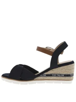 Nu-pieds en textile bleu marine à semelle cordée compensée et boucle à ardillon