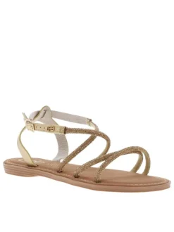 Nu-pieds Frannie dorés avec une boucle à ardillon et des strass