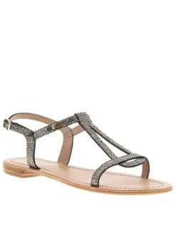 Nu-pieds Hama en cuir mordoré avec un talon plat et une boucle à ardillon