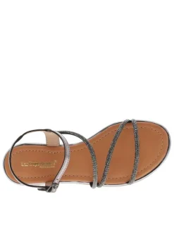 Nu-pieds Hoctavy en cuir noirs avec des strass et un talon plat
