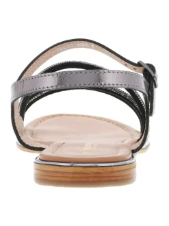 Nu-pieds Hoctavy en cuir noirs avec des strass et un talon plat
