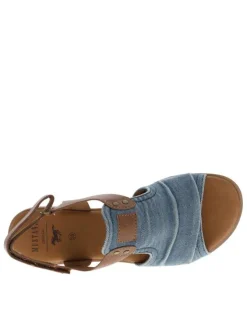 Nu-pieds jean à semelle plate et une fermeture à bande auto-agrippante