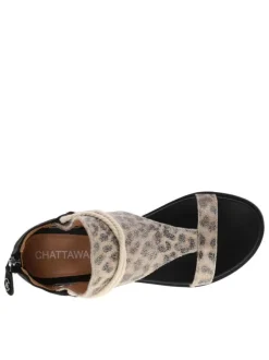 Nu-pieds Joy léopards à talon compensé avec une corde écrue autour de l'empeigne