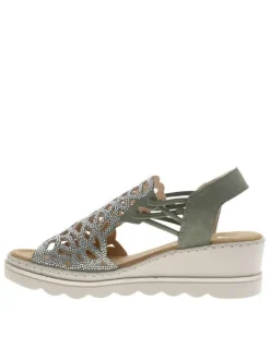 Nu-pieds kaki avec un talon semi-compensé et des lacets élastiqués
