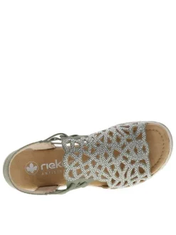 Nu-pieds kaki avec un talon semi-compensé et des lacets élastiqués