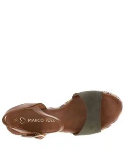 Nu-pieds kaki et marron à talon décroché haut avec une boucle à ardillon