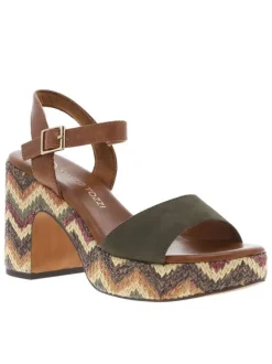 Nu-pieds kaki et marron à talon décroché haut avec une boucle à ardillon