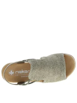 Nu-pieds kaki à semelle compensé avec des soufflets élastiqués