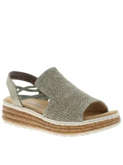 Nu-pieds kaki à semelle compensé avec des soufflets élastiqués