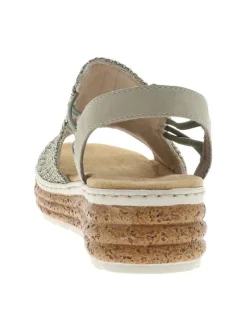Nu-pieds kaki à semelle compensé avec des soufflets élastiqués