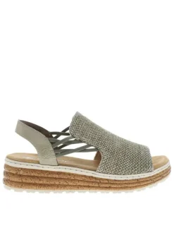 Nu-pieds kaki à semelle compensé avec des soufflets élastiqués