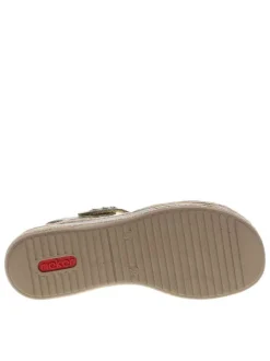 Nu-pieds kaki à semelle compensée avec une bande auto-agrippante