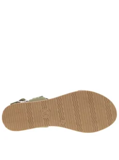 Nu-pieds kaki à talon semi-compensé, à boucle à ardillon, semelle cordée