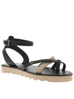 Nu-pieds Leia noirs détail en corde avec une boucle à ardillon et entre-doigt