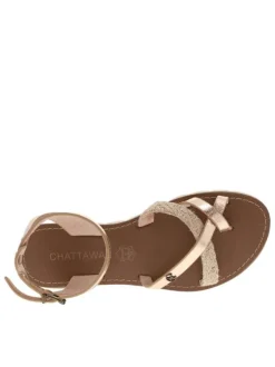 Nu-pieds Leia roses aspect métallisé avec boucle à ardillon et entre-doigt